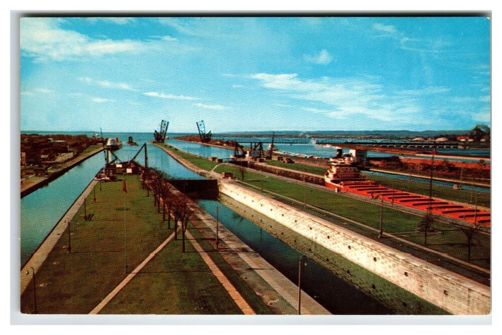 Vintage Soo Locks Sault Ste Marie MI Michigan Plastichrome Postcard